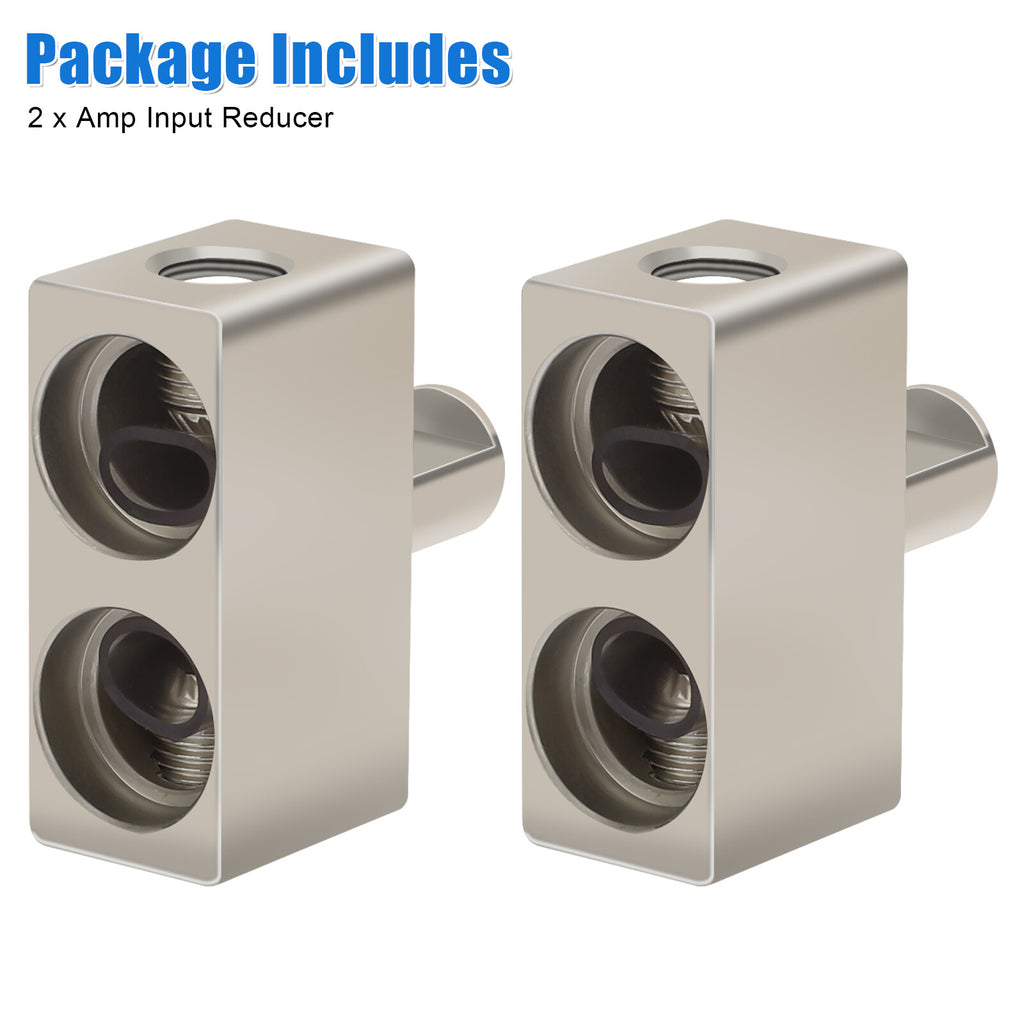 2X Car Audio Power/Ground Dual 1/0 Gauge to 1/0 Gauge Offset Amp Input Reducers