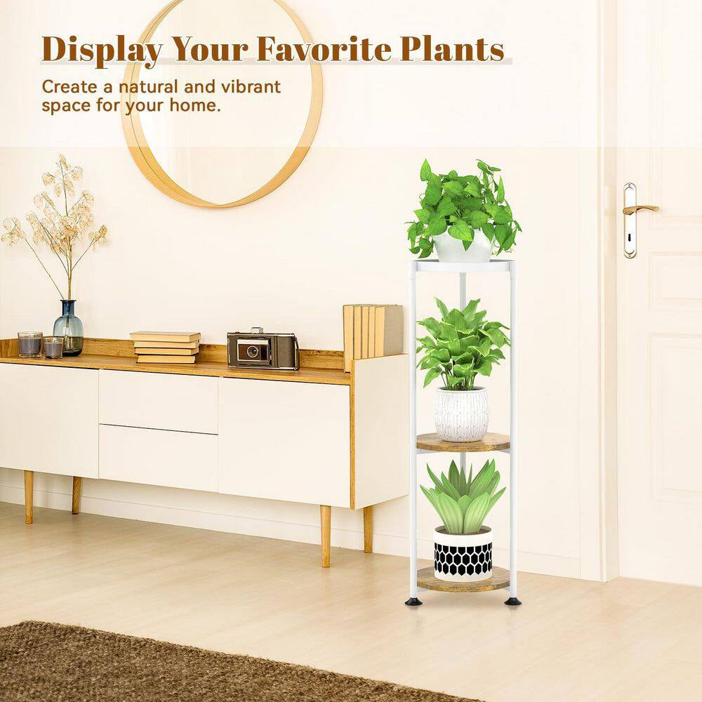 3-Tier White Indoor Plant Stand, Suitable for Large, Tall and Heavy Flower Pots, Corner Plant Stand, Vertical and Round