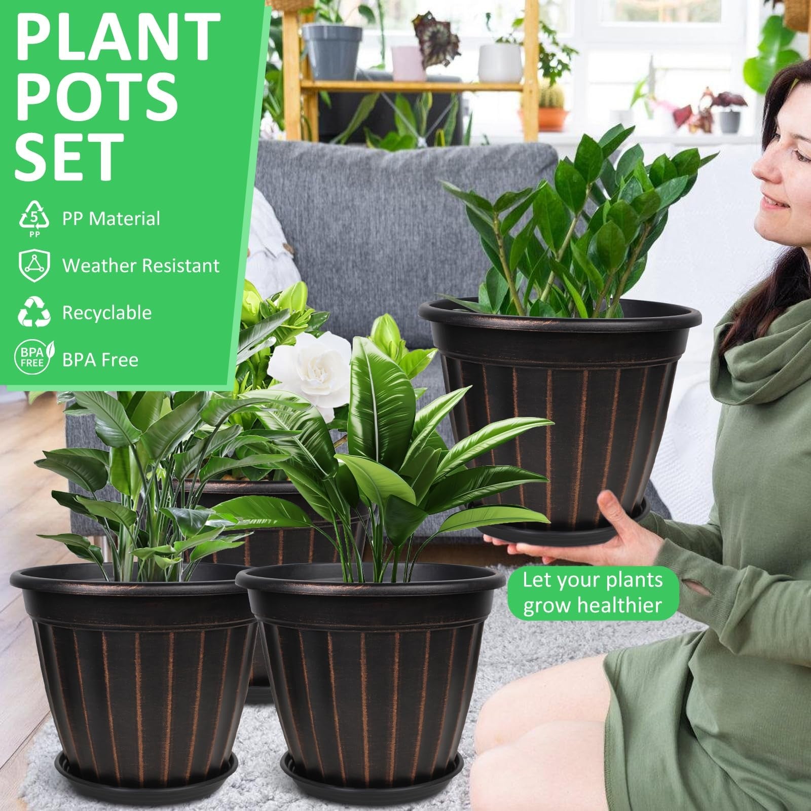 12 Inch Pots for Plants 4 Pack Tall Planters Large Flower with Drainage Hole