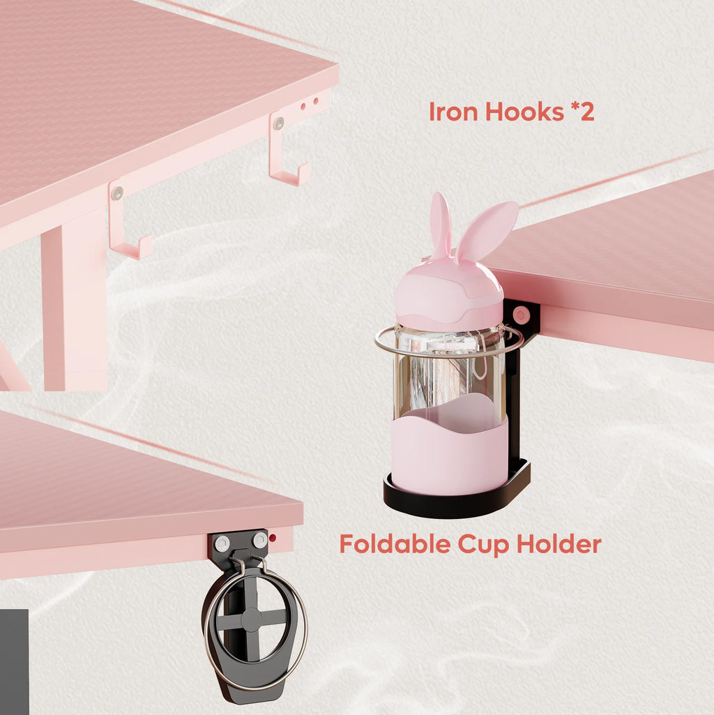 42" LED Gaming Desk PC Computer Office Gamer Table Desk with Monitor Stand, Pink