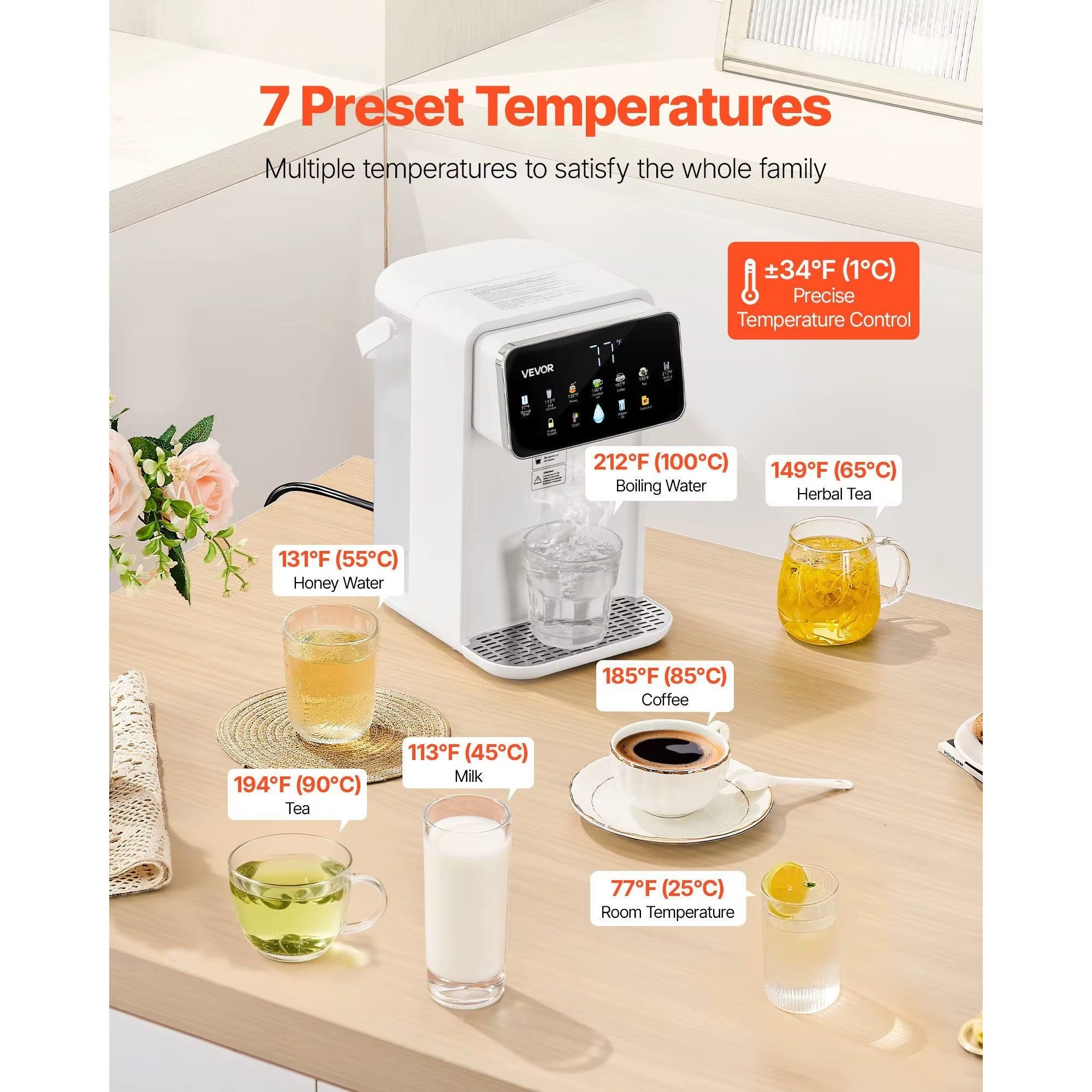 7 Temperature 7 Volumes 118Oz Tank Countertop Instant Hot Water Dispenser Desktop Water Dispenser with Instant Hot Water Feature