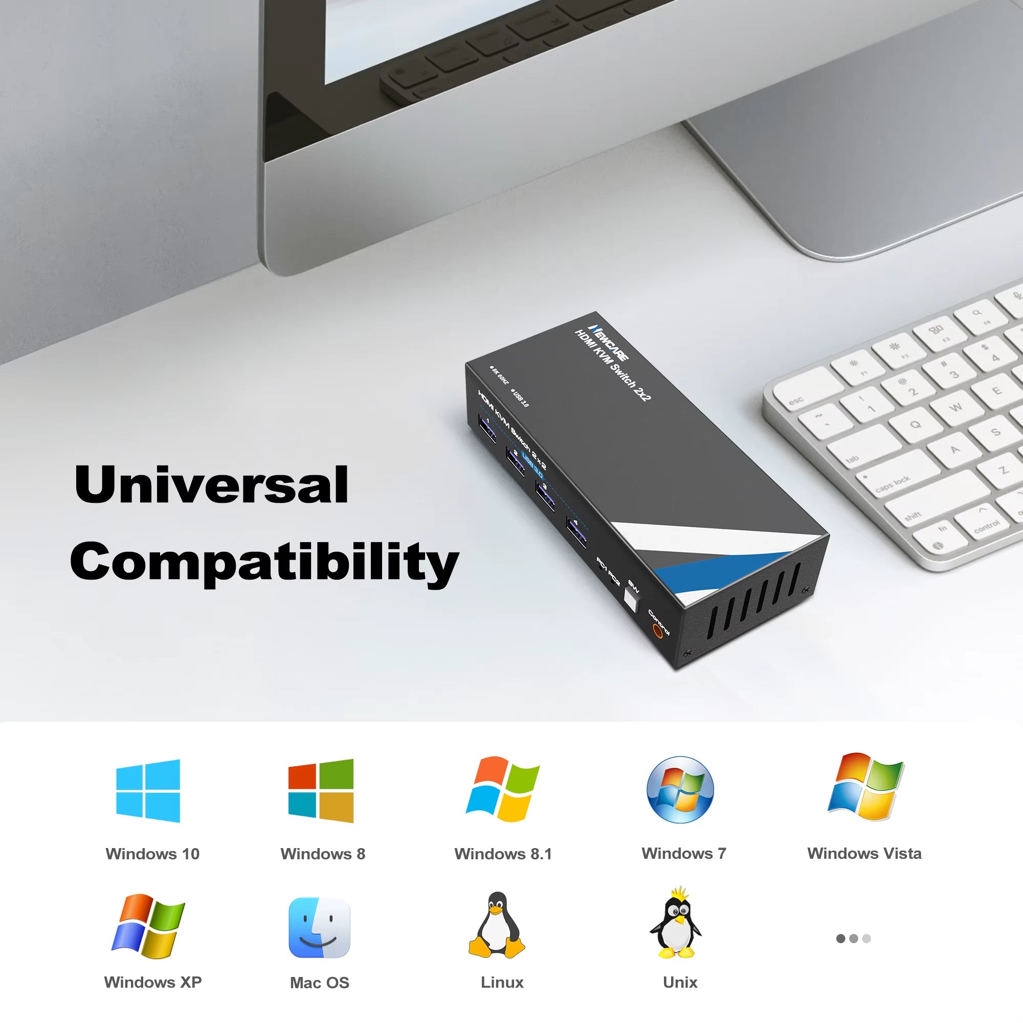 8K KVM Switch HDMI 2 Monitors 2 Computers, NEWCARE 4K 120Hz KVM Switch Dual Monitors 2 Computer with 4 USB 3.0 Port, HDMI 2.1 KV