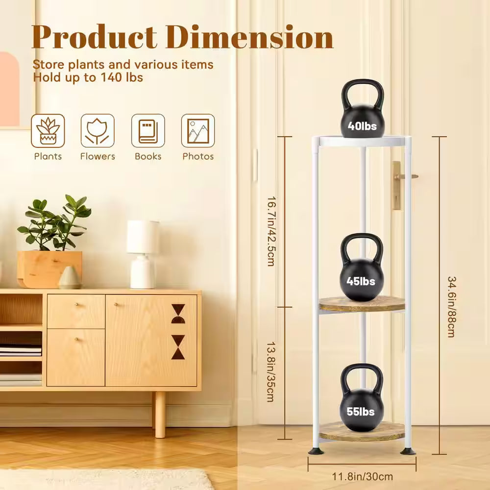 3-Tier White Indoor Plant Stand, Suitable for Large, Tall and Heavy Flower Pots, Corner Plant Stand, Vertical and Round