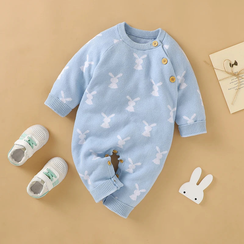 Baby Romper Cotton Knitted Newborn Boy Girl Jumpsuit Outfit Long Sleeve Fall Toddler Infant Winter Clothing Cute Rabbit Onesies