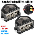 2PCS 3 Way 0 Gauge Input to 0 Gauge Output Power Ground Amp Distribution Block