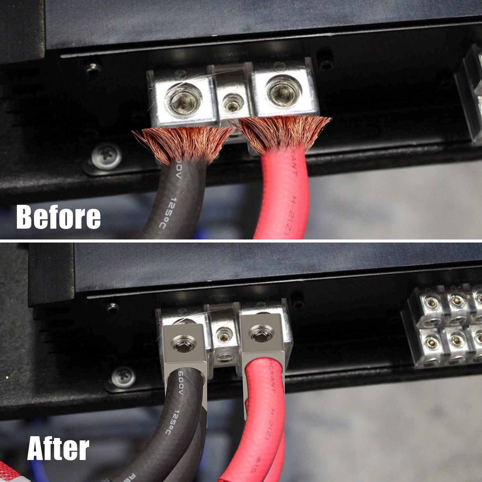 2X Car Audio Power/Ground Dual 1/0 Gauge to 1/0 Gauge Offset Amp Input Reducers