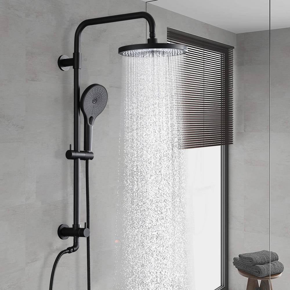 3-Spray Wall Bar round Rain Shower Faucet Kit with Handheld Shower in Matte Black (Valve Not Included)