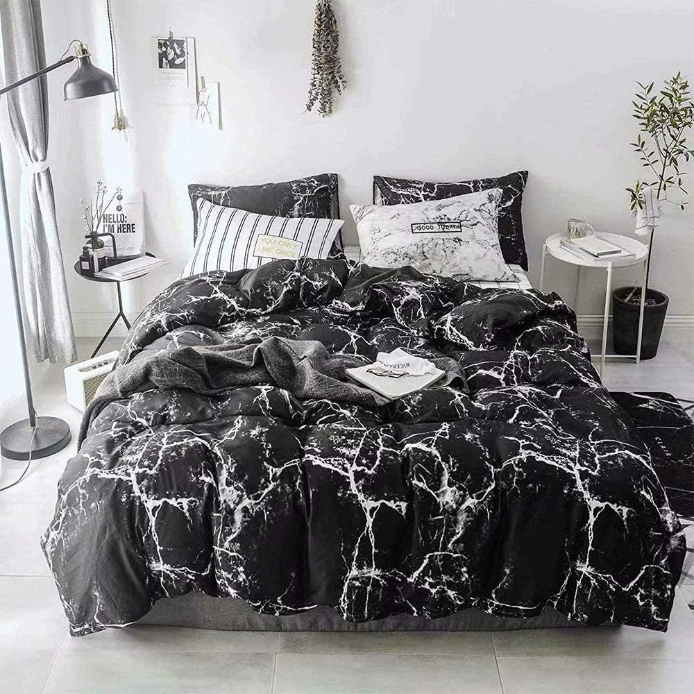 Black Marble King Size Comforter Set Black White Bedding Comforter Sets All Season Black Comforter Abstract Comforter with 2 X Pillow Cases