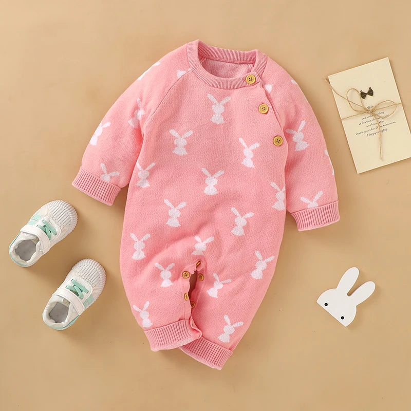 Baby Romper Cotton Knitted Newborn Boy Girl Jumpsuit Outfit Long Sleeve Fall Toddler Infant Winter Clothing Cute Rabbit Onesies