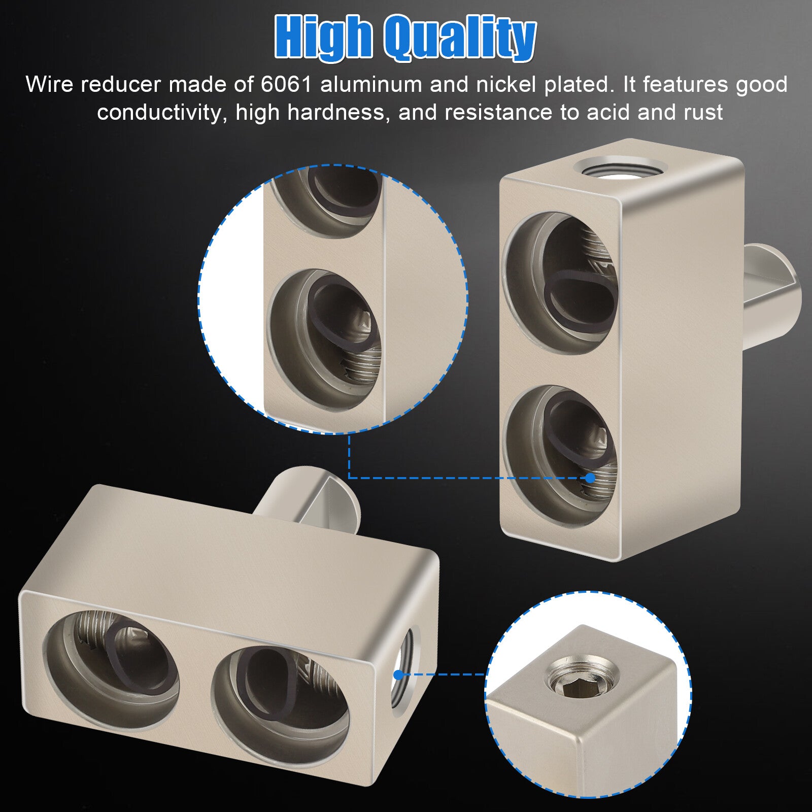 2X Car Audio Power/Ground Dual 1/0 Gauge to 1/0 Gauge Offset Amp Input Reducers